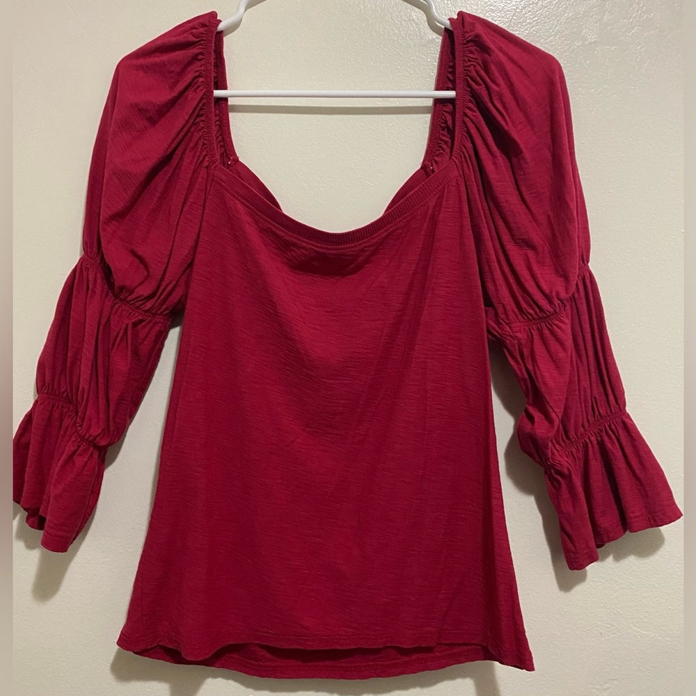 Nation Ltd Blouse square neckline burgundy vintage inspired renaissance sleeve M